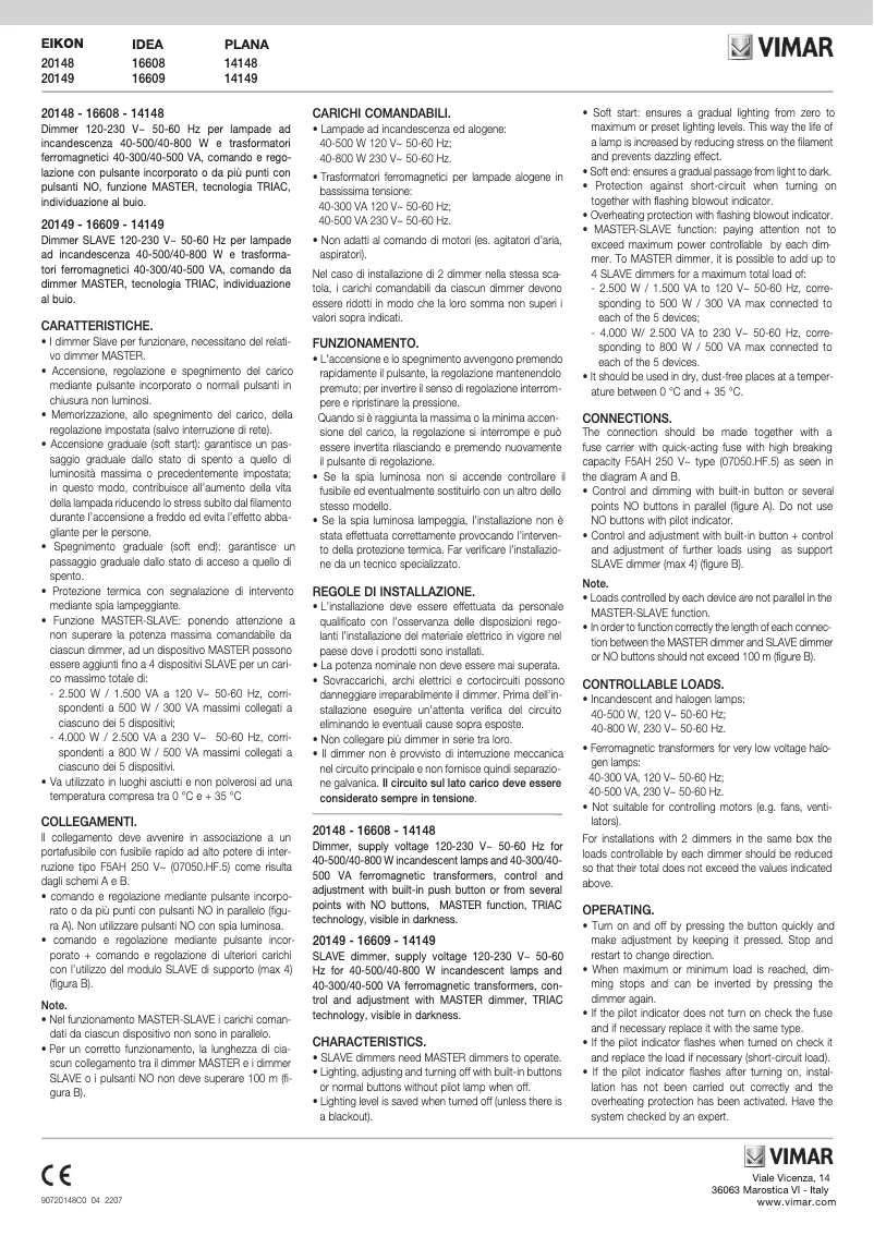 Page 1 de la notice Manuel utilisateur Vimar 20149