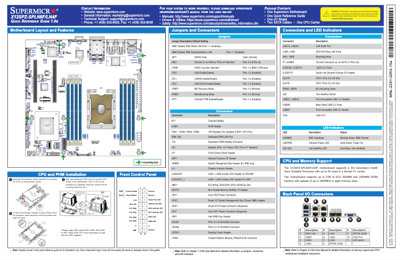 Page 1 de la notice Guide de démarrage rapide Supermicro X12SPZ-LN4F