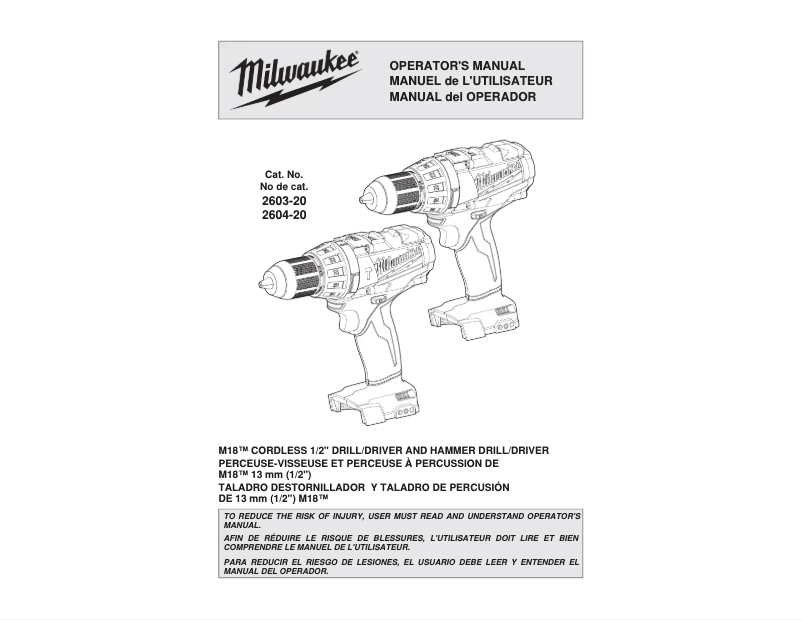 Page 1 de la notice Manuel utilisateur Milwaukee M18 Fuel 2603-22