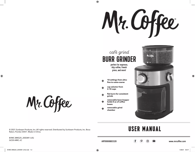 Página 1 del manual Manual de usuario Mr. Coffee Cafe Grind 18 Cup