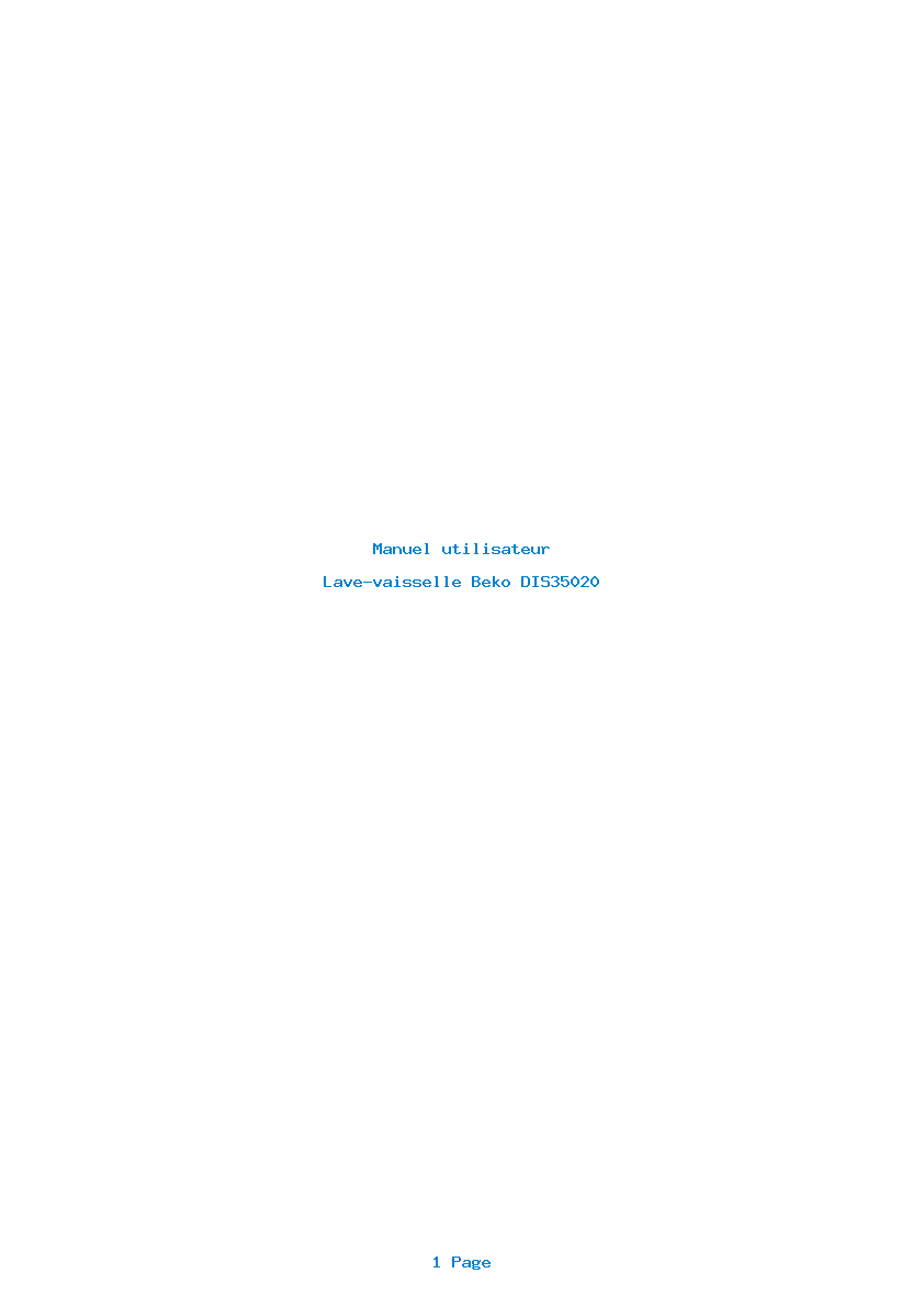 Page 1 de la notice Manuel utilisateur Beko DIS35020
