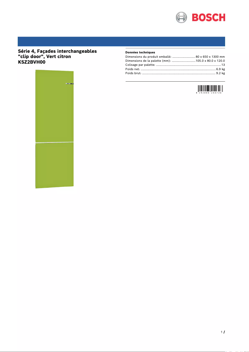 Page 1 de la notice Manuel utilisateur Bosch KSZ2BVH00