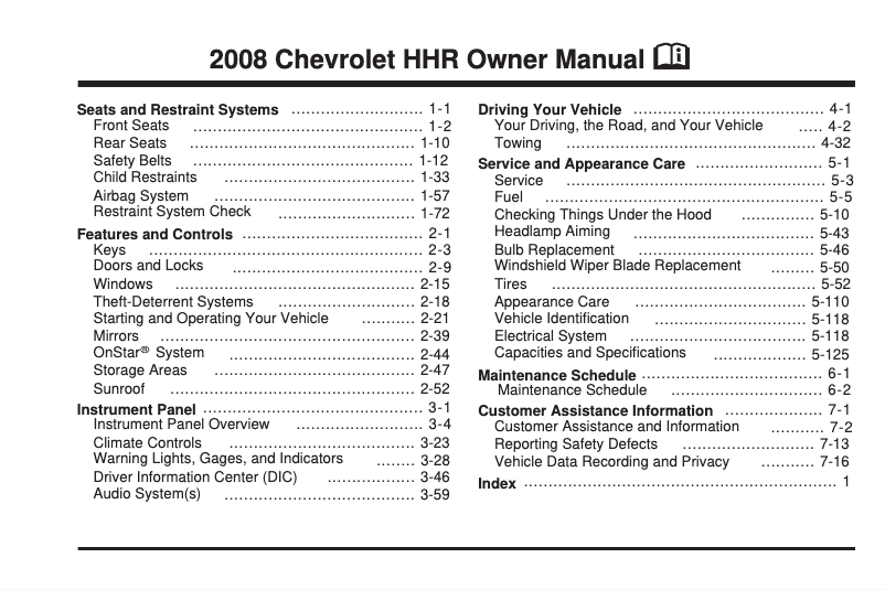 Page 1 de la notice Manuel utilisateur Chevrolet HHR (2008)
