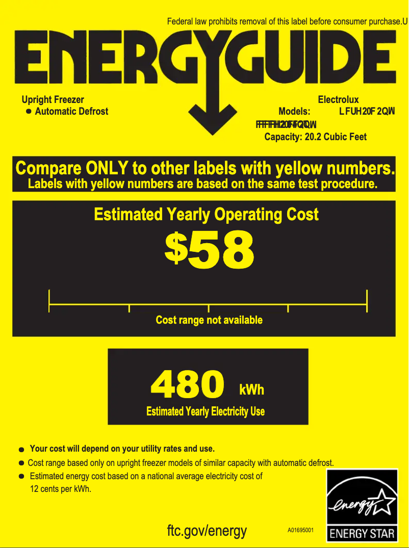 Page 1 de la notice Label énergétique Frigidaire FFFH20F2Q
