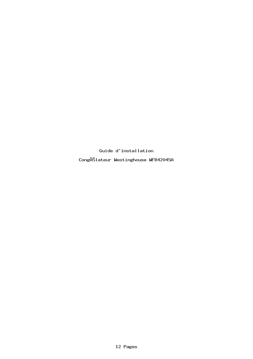 Page 1 de la notice Guide d'installation Westinghouse WFB4204SA