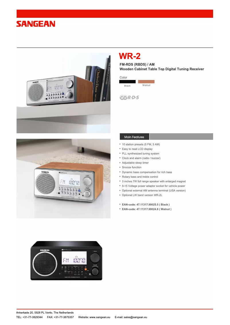 Page 1 de la notice Fiche technique Sangean WR-2