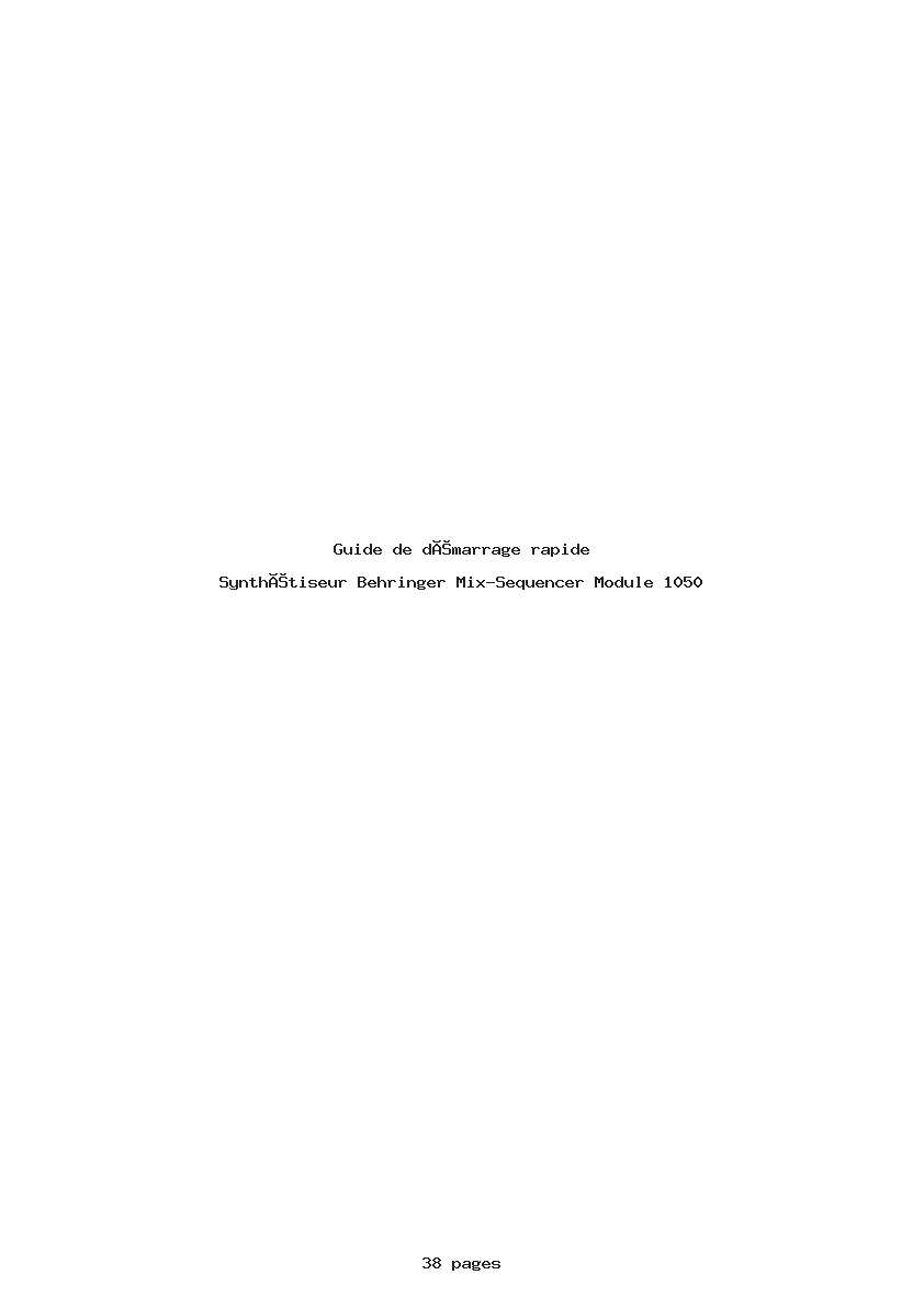 Page 1 de la notice Guide de démarrage rapide Behringer Mix-Sequencer Module 1050