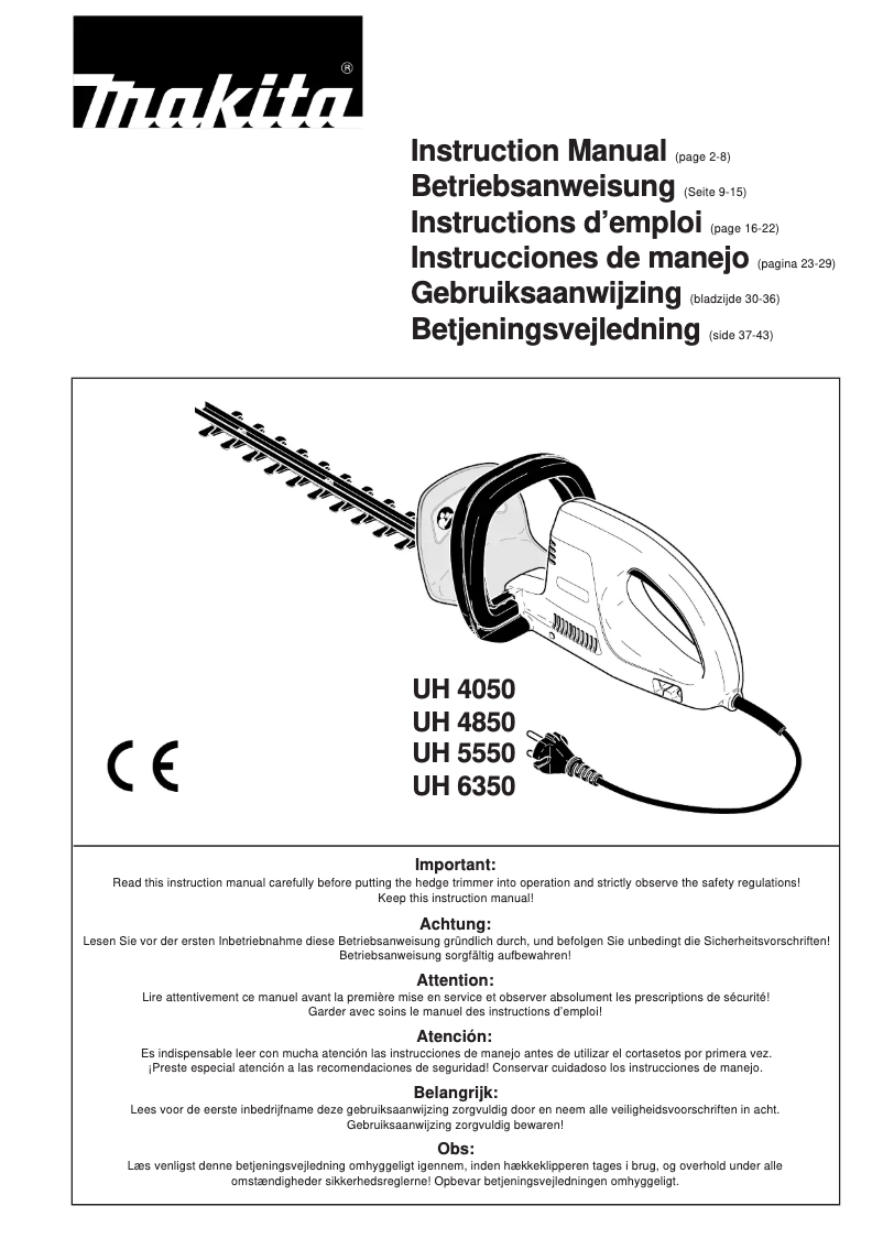 Page 1 de la notice Manuel utilisateur Makita UH4050