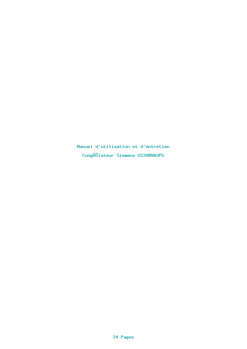 Page 1 de la notice Manuel d'utilisation et d'entretien Siemens GS36NVW3PG