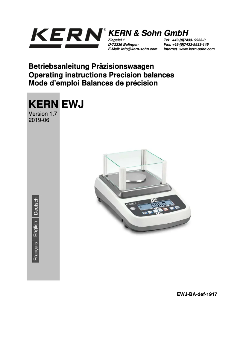 Page 1 de la notice Manuel utilisateur Kern EWJ 6000-1SM