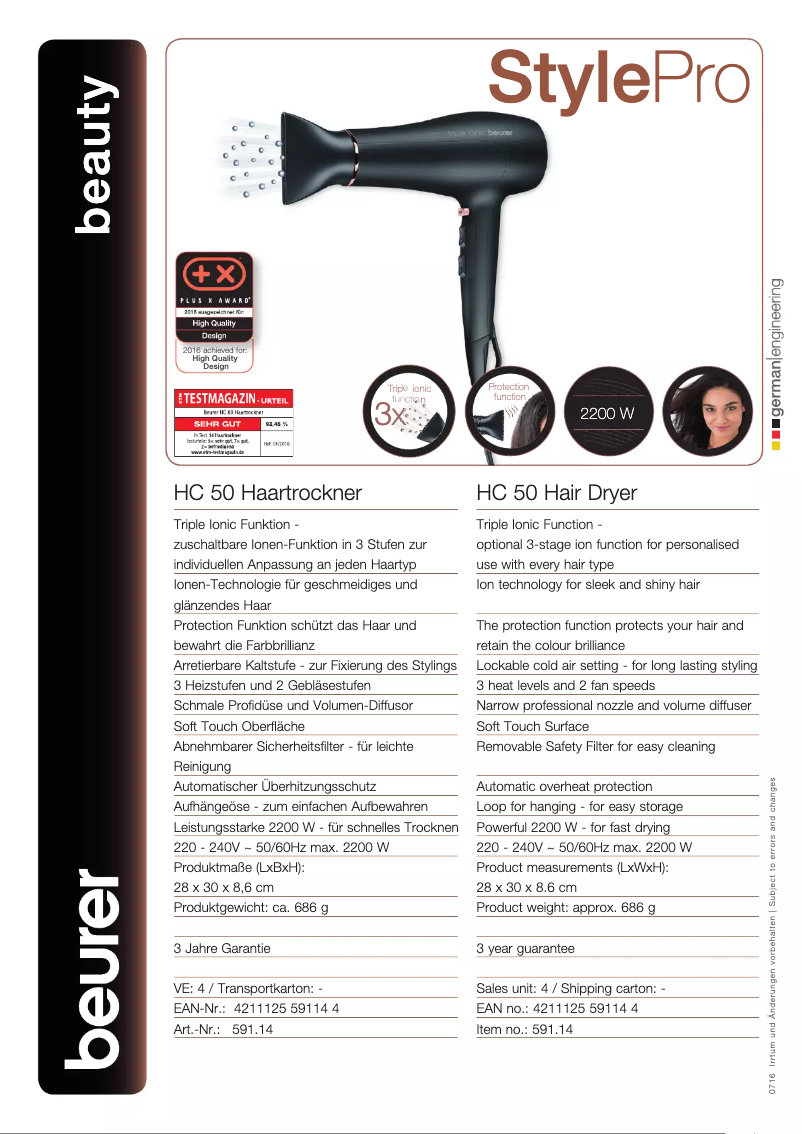 Page 1 de la notice Fiche technique Beurer HC 50