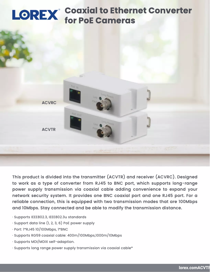 Page 1 de la notice Fiche technique Lorex ACVRC