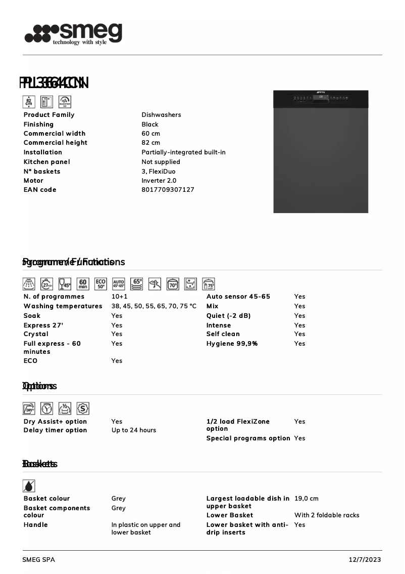 Página 1 del manual Ficha técnica Smeg PL364CN