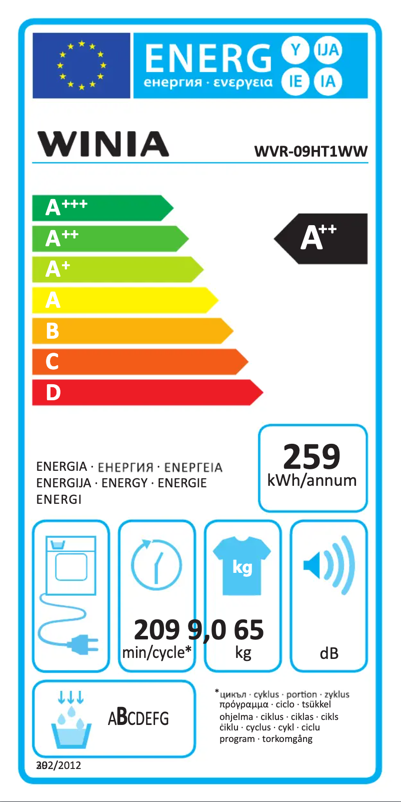 Image de la première page du manuel de l'appareil WVR-09HT1WW