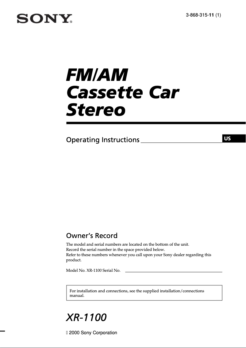 Page 1 de la notice Manuel utilisateur Sony XR-1100