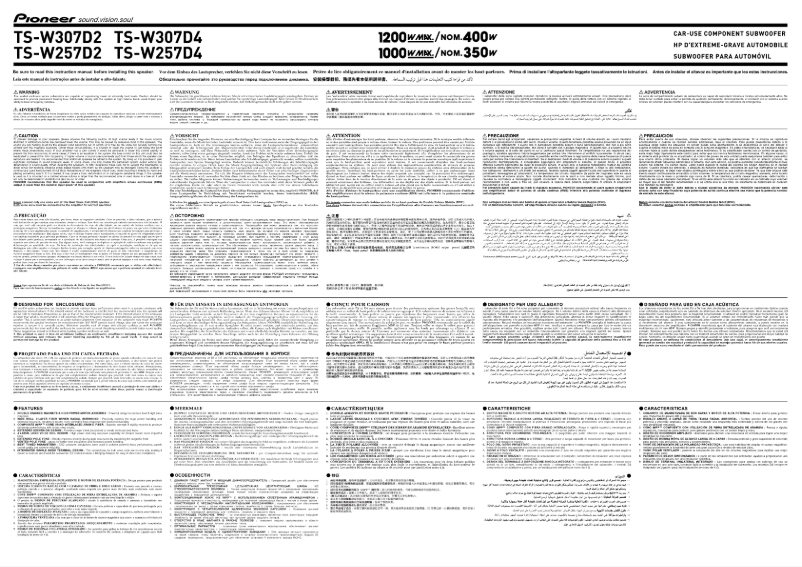 Page 1 de la notice Manuel utilisateur Pioneer TS-W257D4