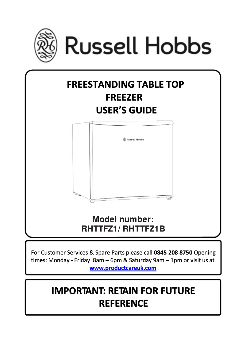Page 1 de la notice Manuel utilisateur Russell Hobbs RHTTFZ1