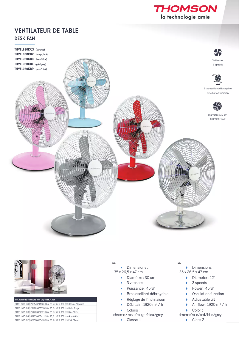 Page 1 de la notice Fiche technique Thomson THVEL930K