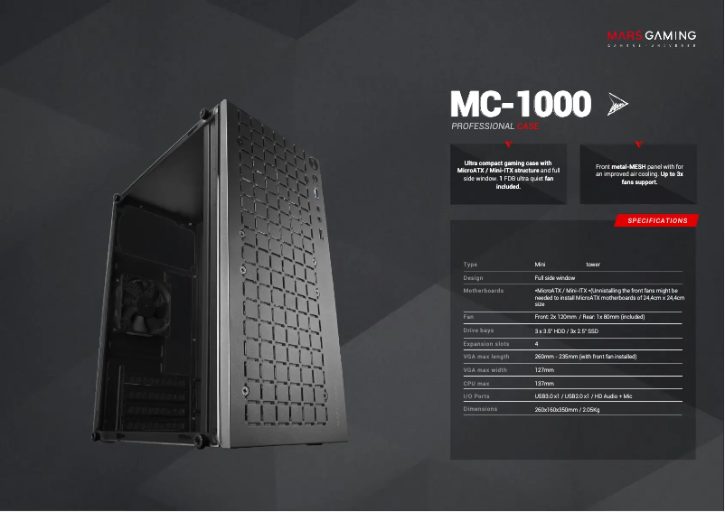 Page 1 de la notice Fiche technique Mars Gaming MC-1000