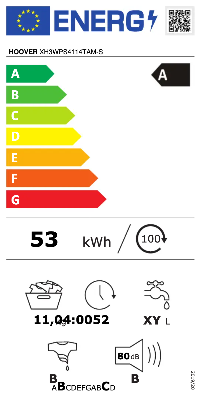 Página 1 del manual Etiqueta energética Hoover XH3WPS4114TAMS