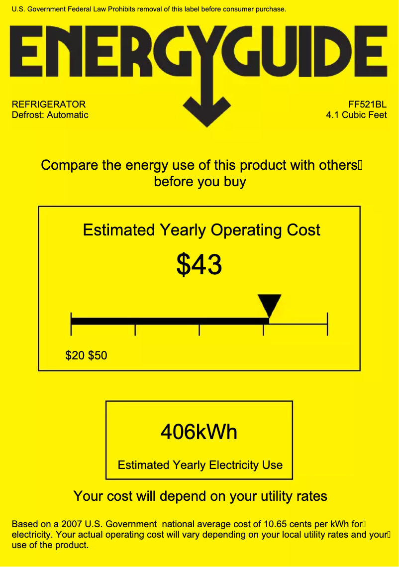 Page 1 de la notice Label énergétique Summit FF521BL