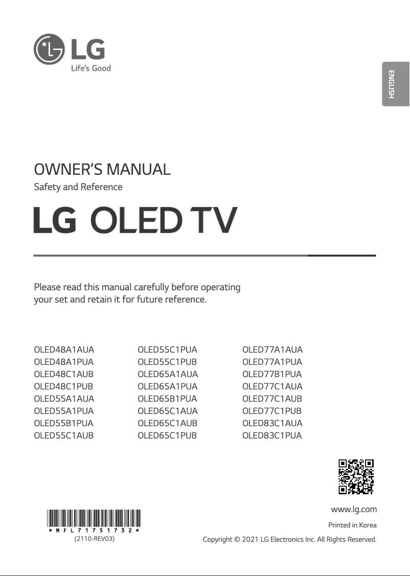 Page 1 de la notice Manuel utilisateur LG OLED77A1PUA