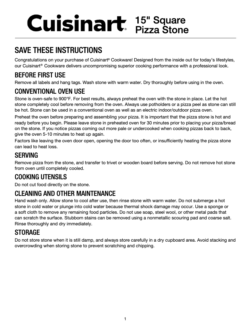 Page 1 de la notice Manuel utilisateur Cuisinart CPS-15