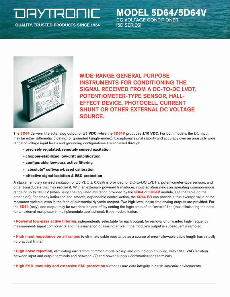 Page 1 de la notice Fiche technique Daytronic 5D64