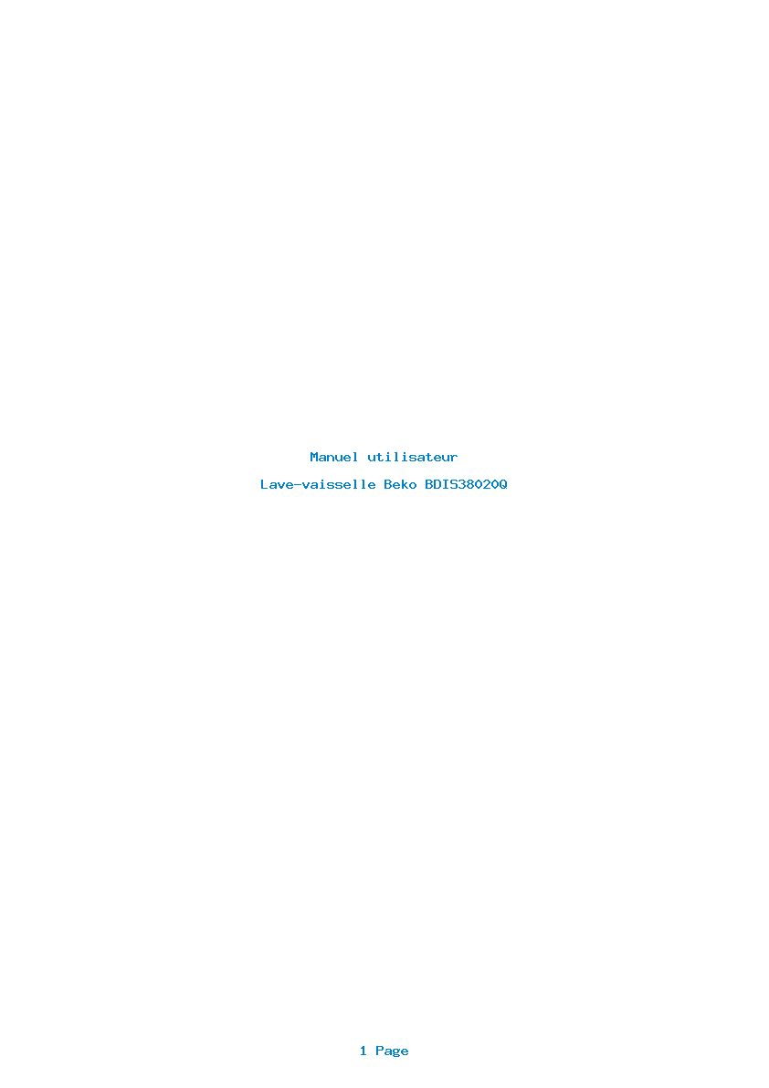 Page 1 de la notice Manuel utilisateur Beko BDIS38020Q