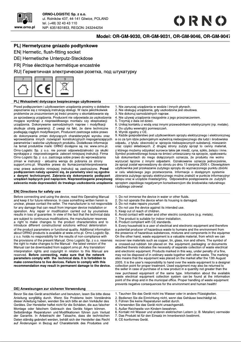 Page 1 de la notice Manuel utilisateur ORNO OR-GM-9030