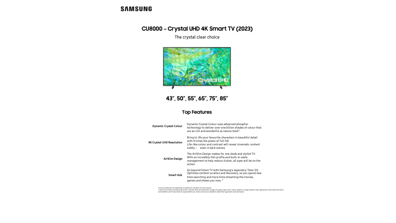 Página 1 del manual Ficha técnica Samsung UA75CU8000W