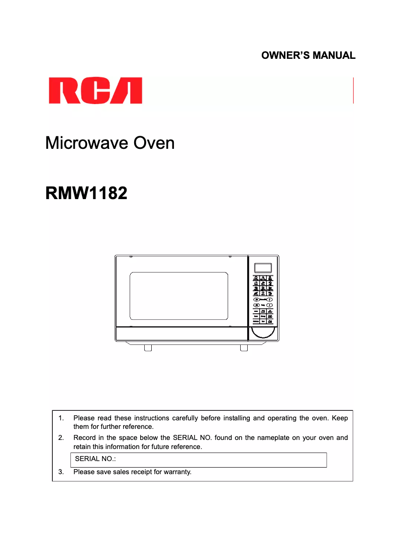 Page 1 of the manual User Manual RCA RMW1182