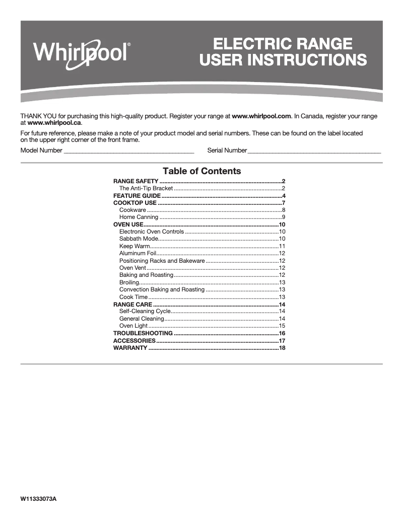 Page 1 de la notice Manuel utilisateur Whirlpool WFC150M0JB
