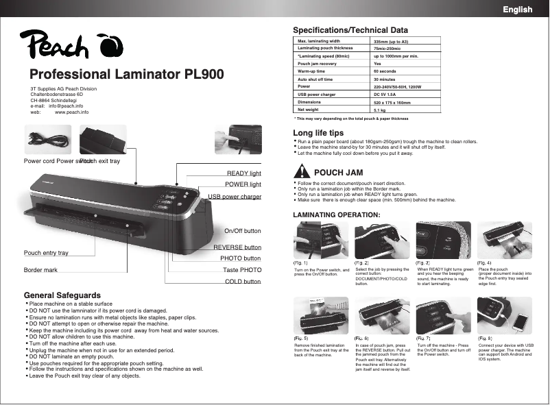 Page 1 de la notice Manuel utilisateur Peach PL900