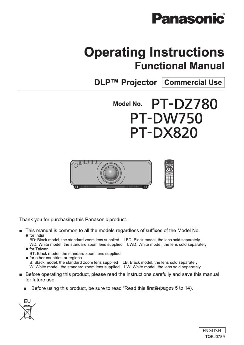 Página 1 del manual Manual de usuario Panasonic PT-DX820