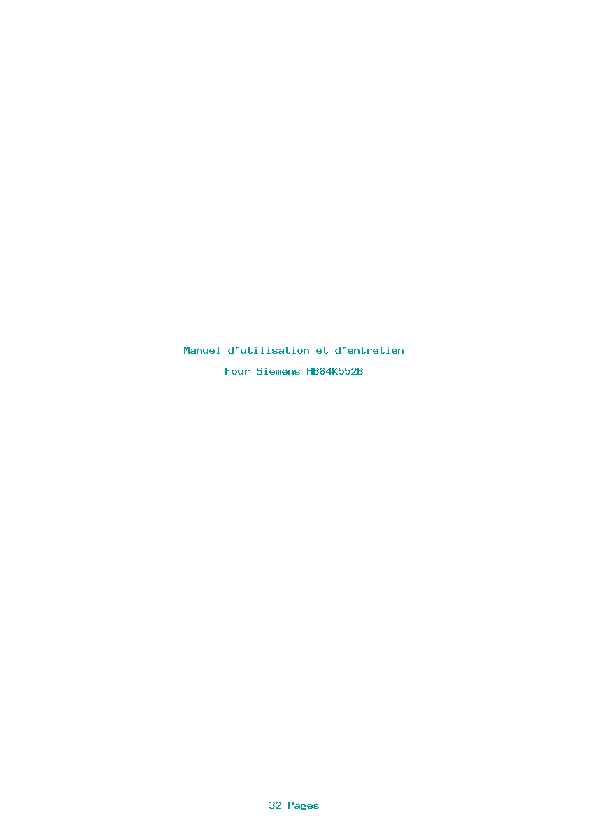 Page 1 de la notice Manuel d'utilisation et d'entretien Siemens HB84K552B