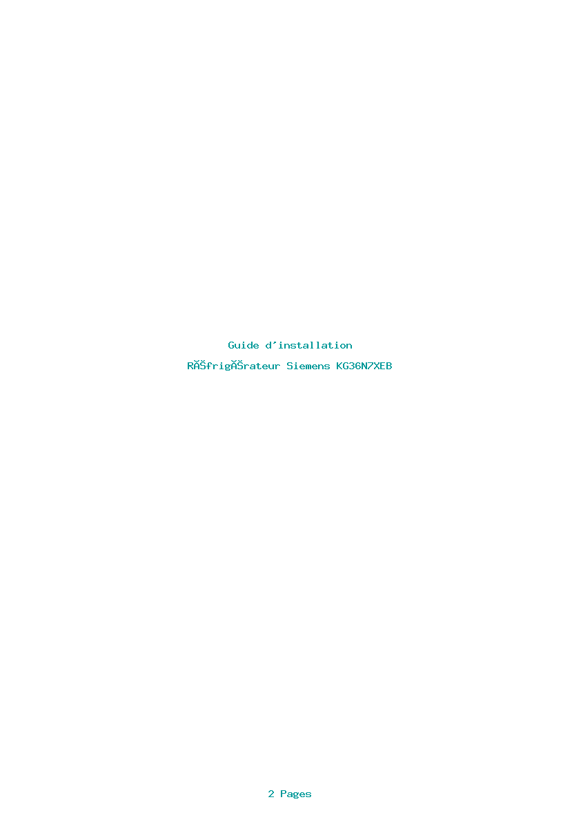 Page 1 de la notice Guide d'installation Siemens KG36N7XEB