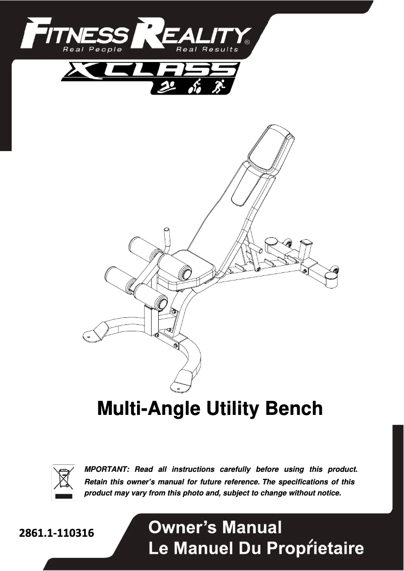 Page 1 de la notice Manuel utilisateur Fitness Reality 2867