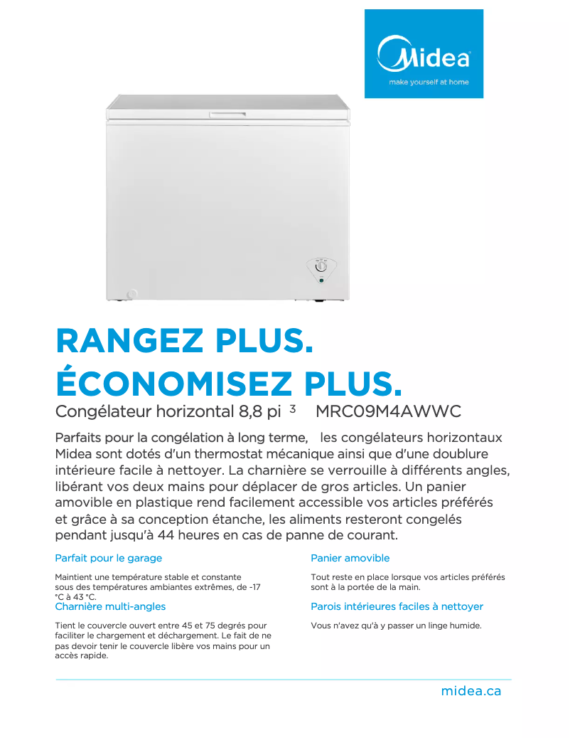Page 1 de la notice Fiche technique Midea MRC09M4AWWC