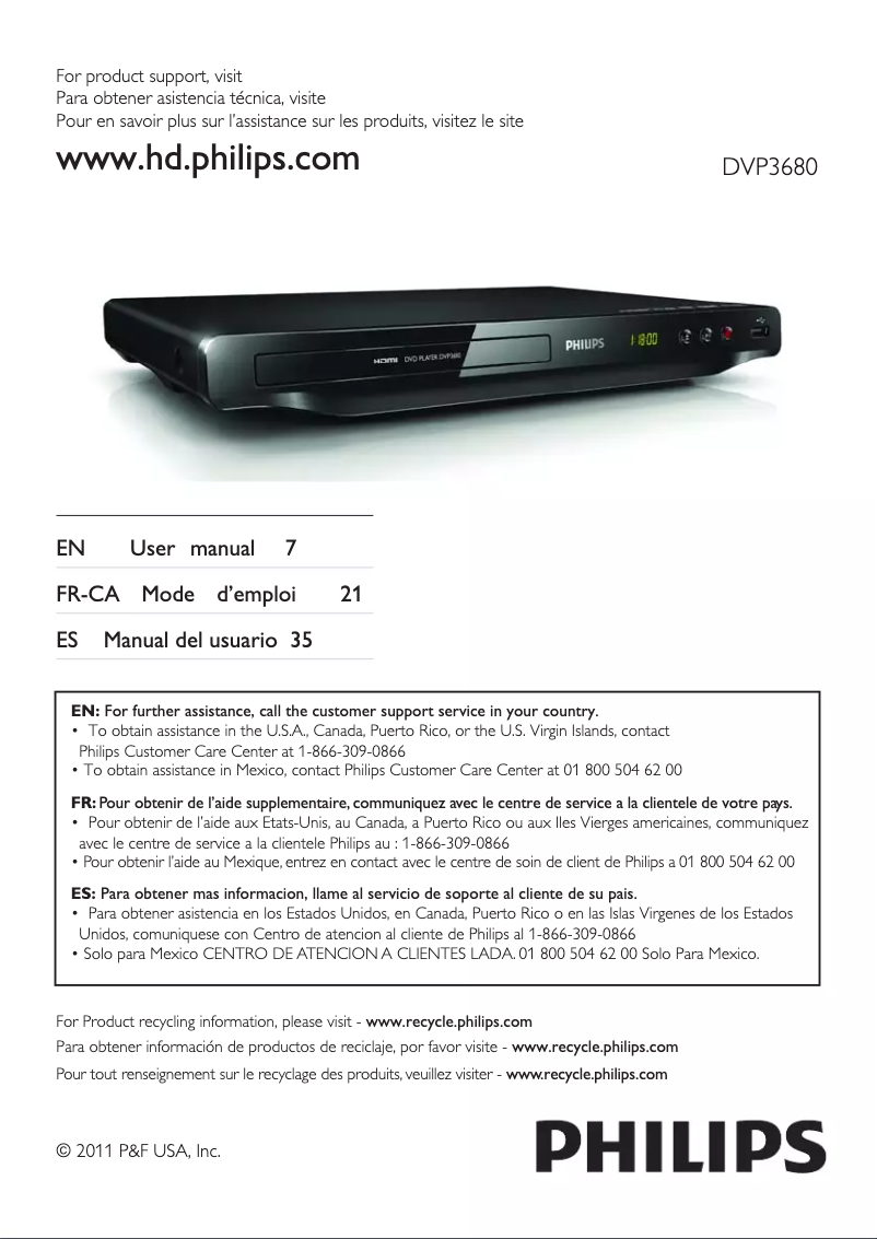 Página 1 del manual Manual de usuario Philips DVP3680