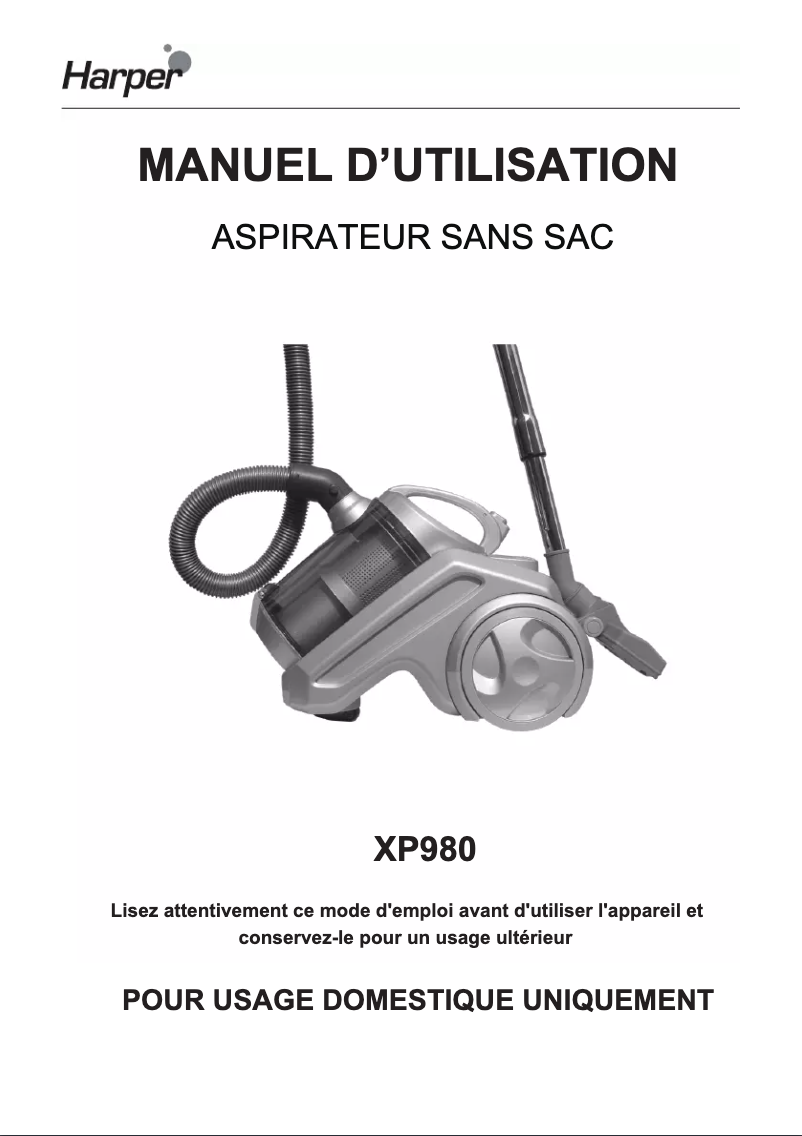 Page 1 de la notice Manuel utilisateur Harper XP980
