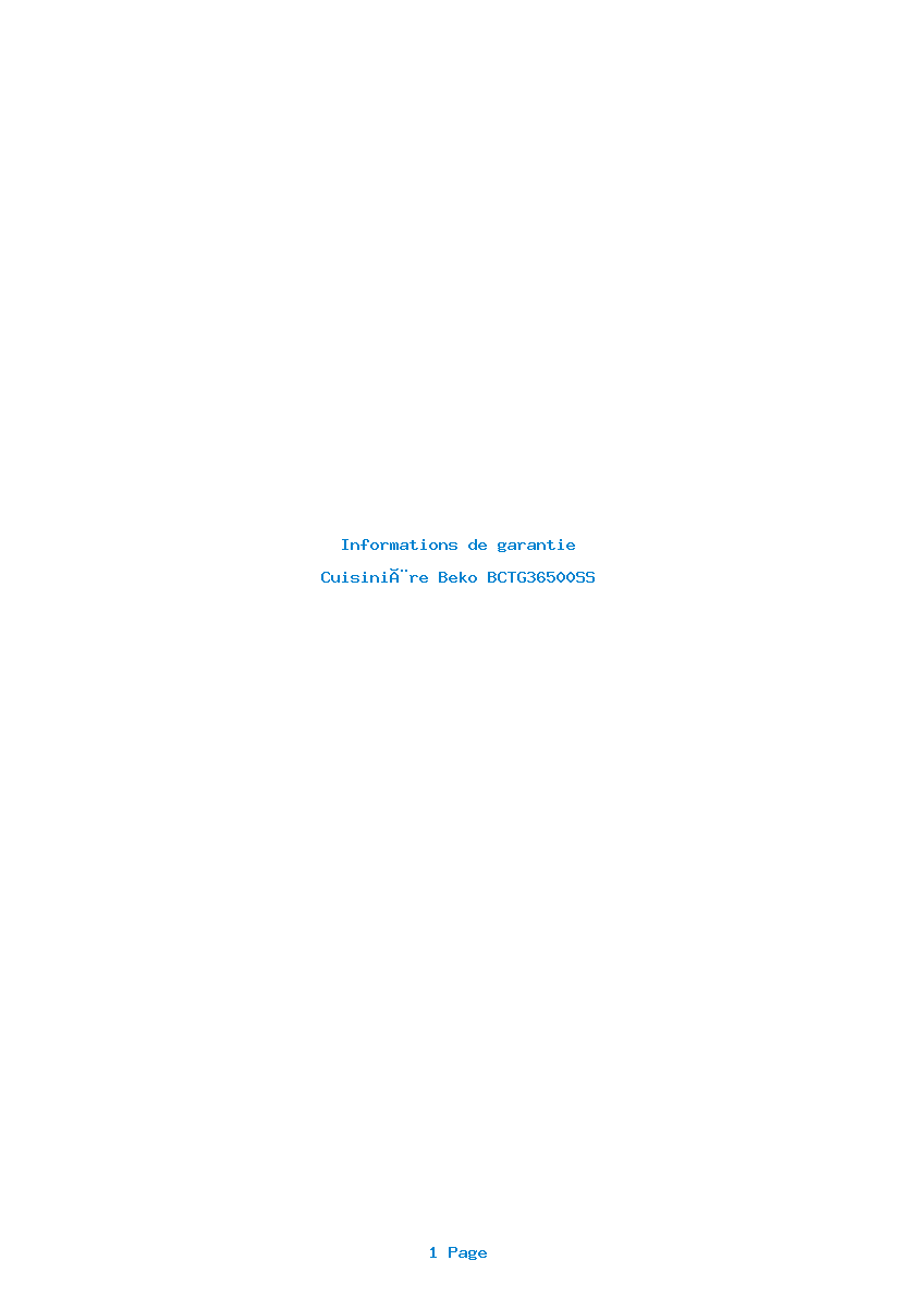 Page 1 de la notice Informations de garantie Beko BCTG36500SS