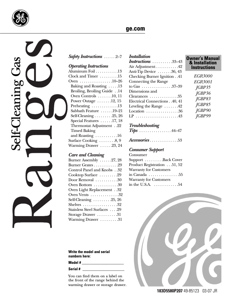 Page n°1 - Manuel utilisateur GE Adora JGBP83WEJWW