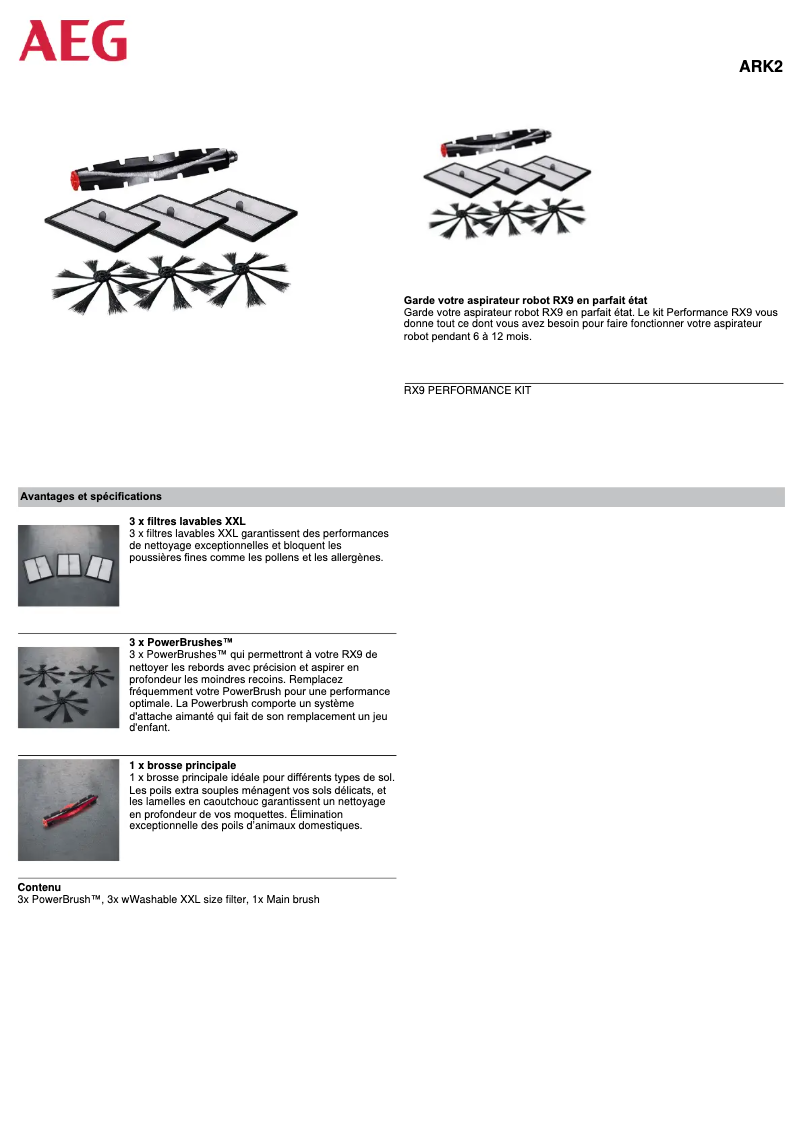 Page 1 de la notice Manuel utilisateur AEG ARK2