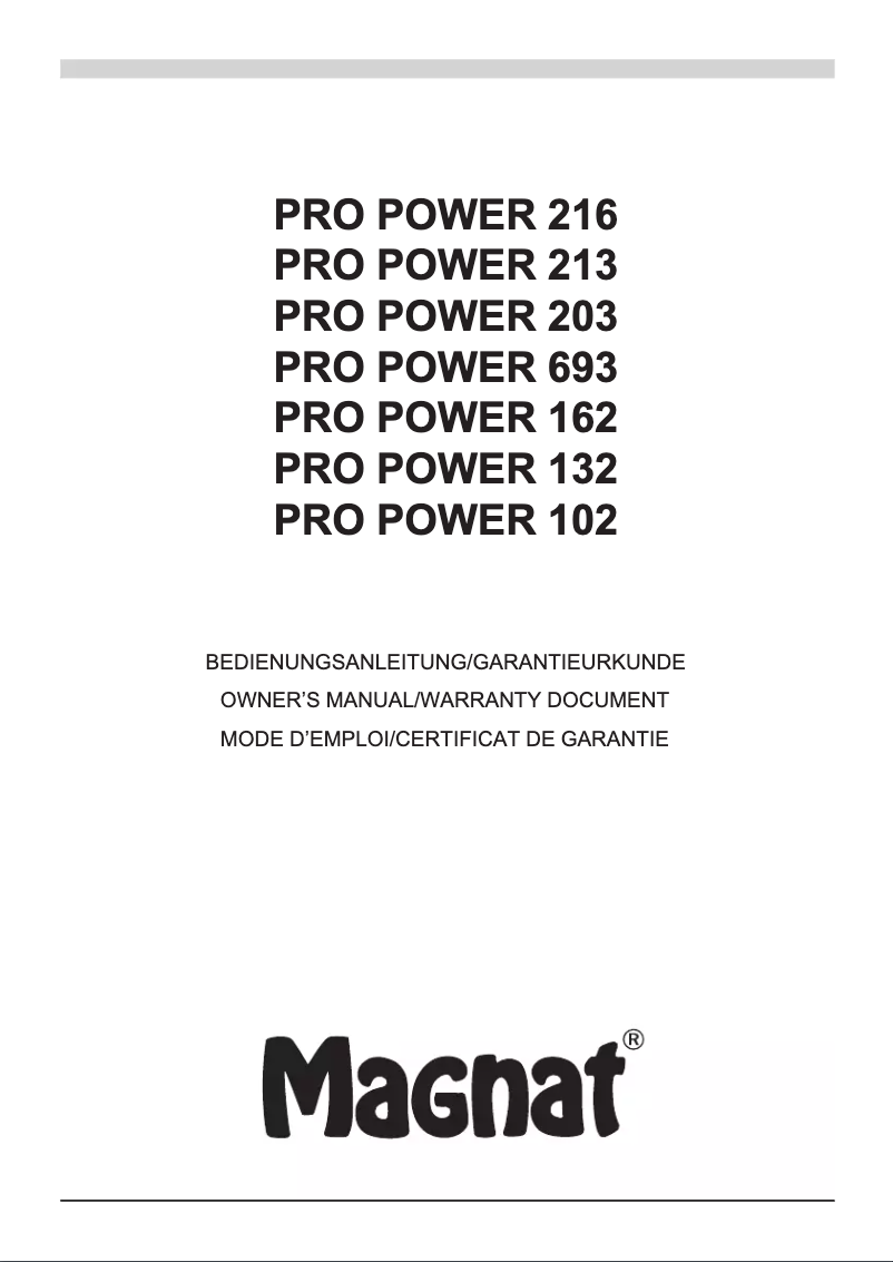 Page 1 de la notice Manuel utilisateur Magnat Pro Power 203