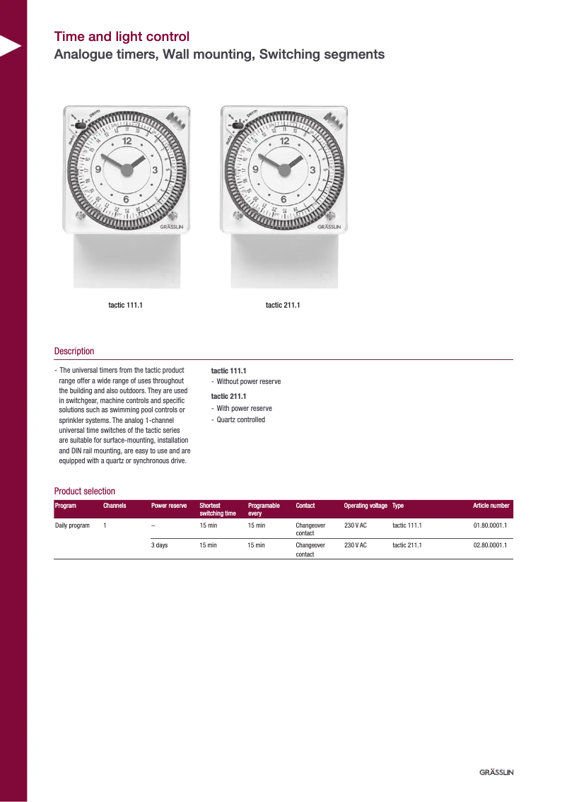 Page 1 de la notice Fiche technique Grässlin tactic 111.1