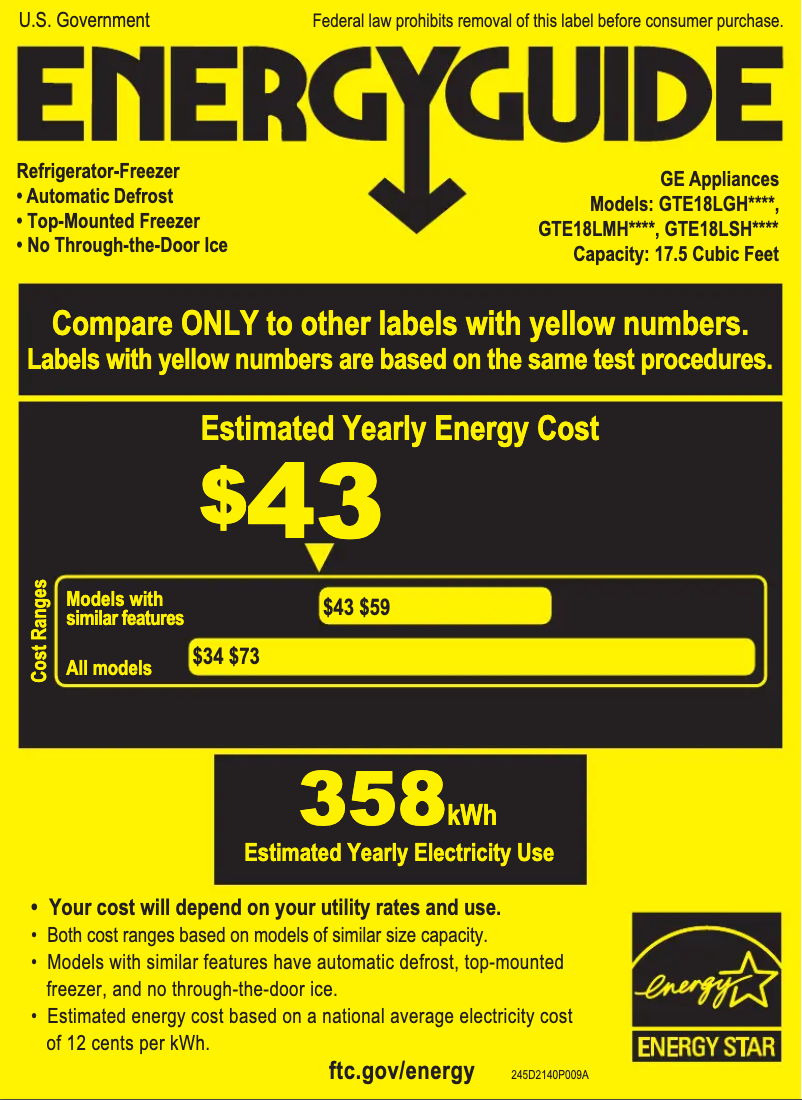 Página 1 del manual Etiqueta energética GE GTE18LGHBB