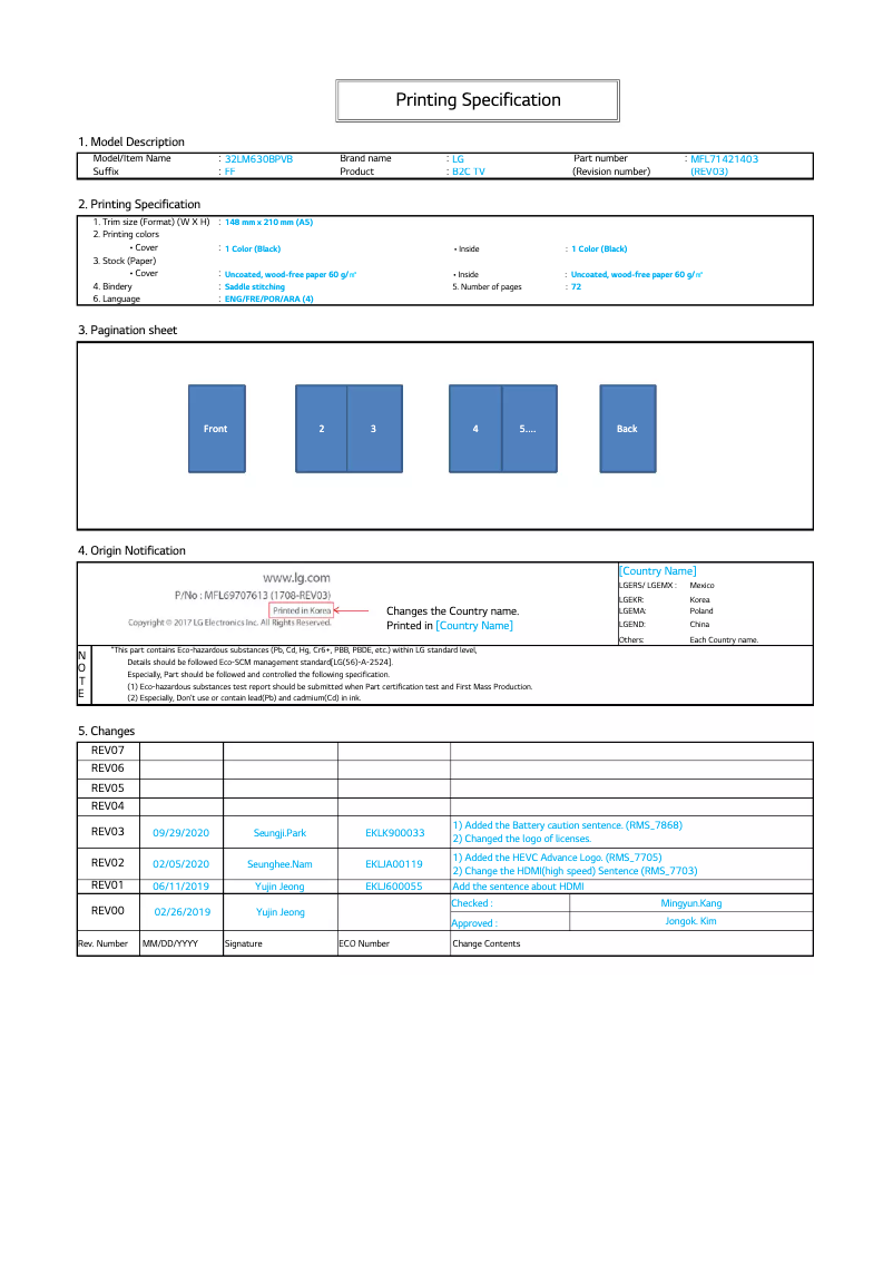 Page 1 de la notice Manuel utilisateur LG 43LM6300PVB