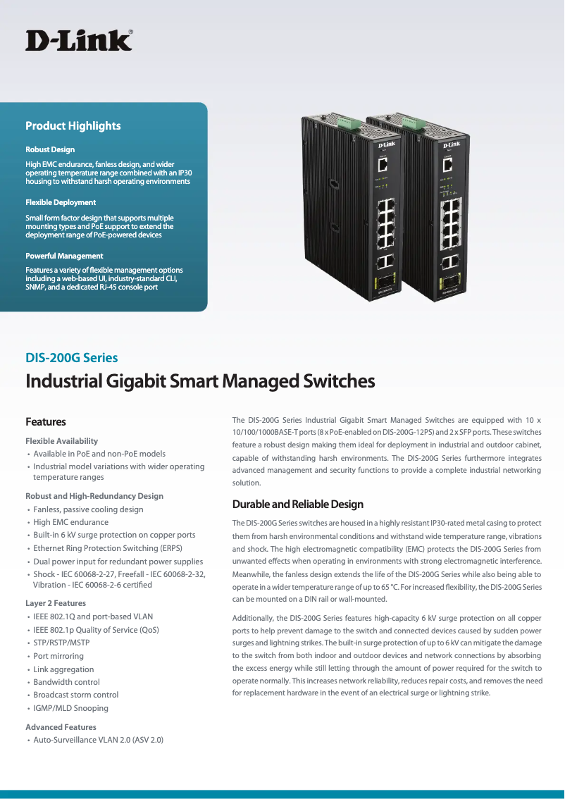 Page 1 de la notice Fiche technique D-Link DIS-200G-12S