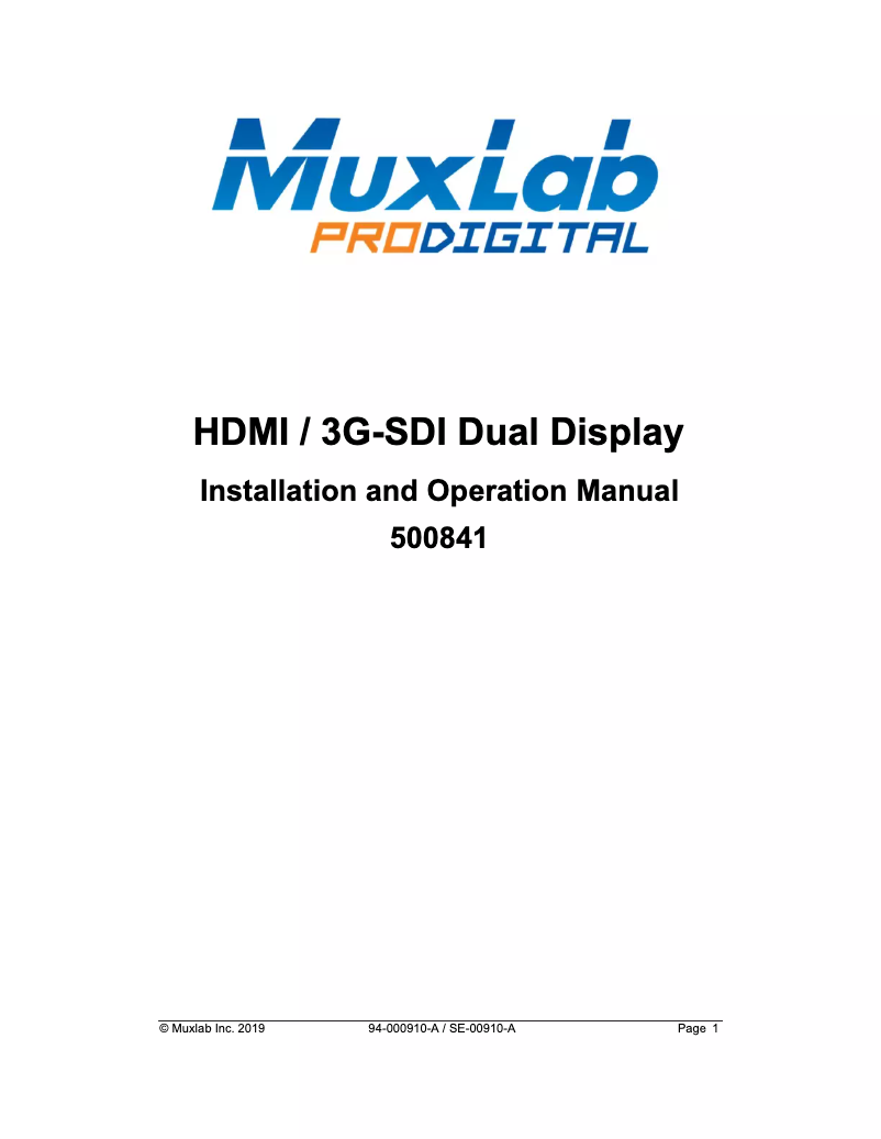 Page 1 of the manual User Manual MuxLab 500841
